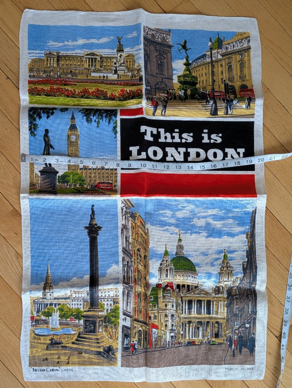 VTG Irish Cabin Linens Pure Linen This Is London Souvenir Tea Towel Mid Century